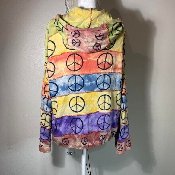 Vtg Y2K Peace Sign Hippie Bell Sleeve Baggy Lightweight Jacket Tie-dye Boho XL - Picture 2 of 8
